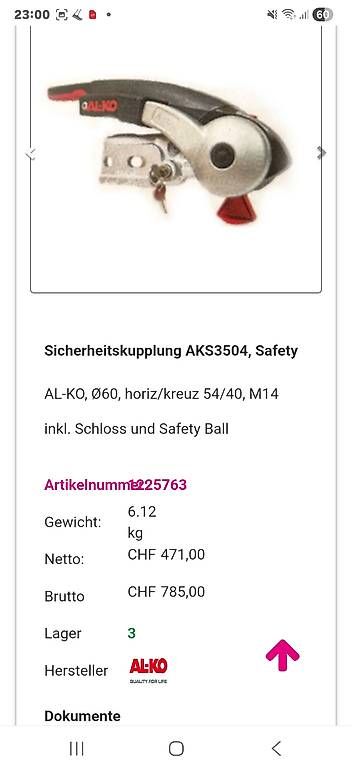 Attelages de remorque: Sicherheitskupplung-AKS3504/3500KG – D'occasion à Uerkheim par celi9 3
