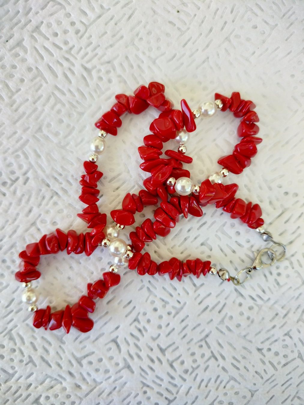 Catenine: Collier en corail rouge et perle – Nuovo (secondo la descrizione) da Cortaillod venduto da rozinna 1