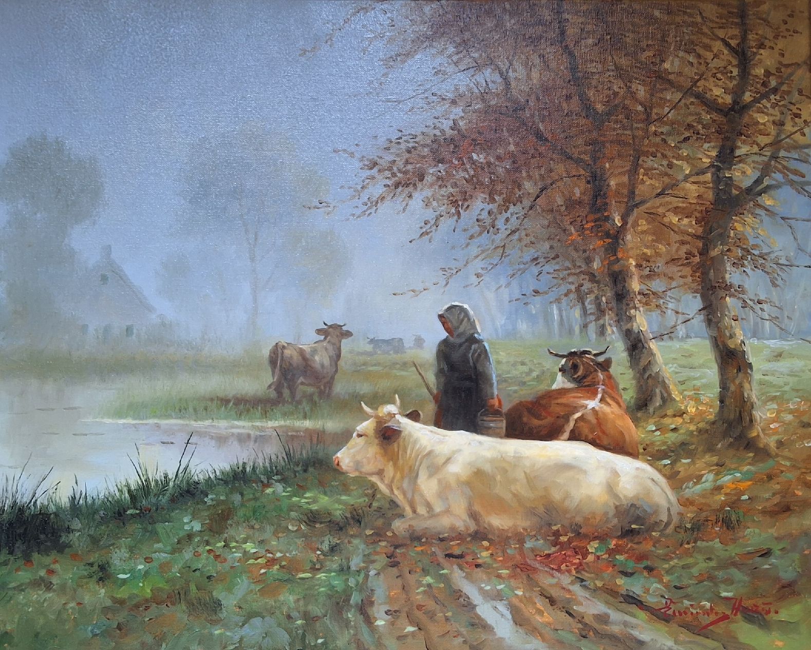 Dipinti: Horst Maria Einöder: Herbstimpressionen mit Kühen – Nuovo (secondo la descrizione) da Oftringen venduto da Waltereg