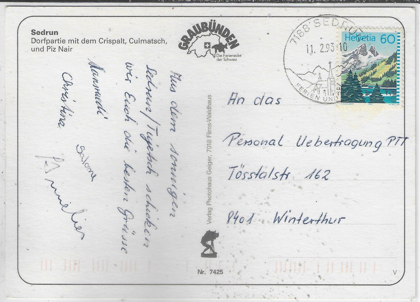 Cartoline postali: Sedrun - Generalansicht im Winter – Usato da Ettingen venduto da Kartenplanet 1