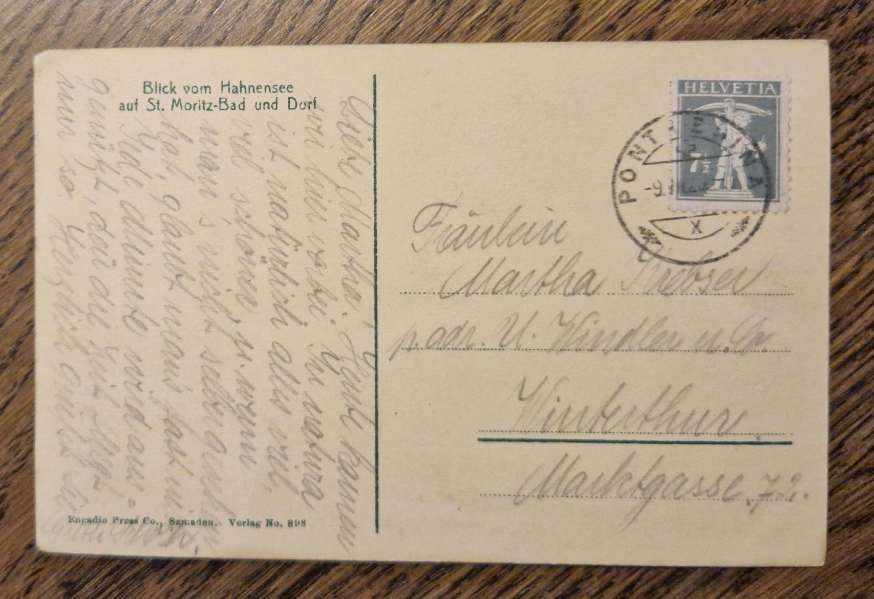 Cartoline postali: Blick v. Hahnensee auf St. Moritz-Bad und Dorf 1920 – Usato da Ebikon venduto da Donar50 1