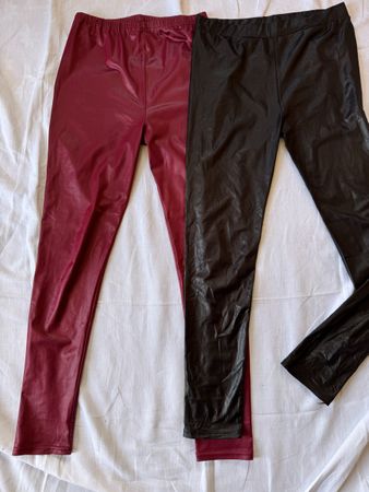 2 leggings effet simili cuir rouge & noir – taille M