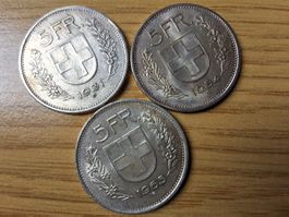 5 Franken 1931/65 - Silber - 3 Stück!