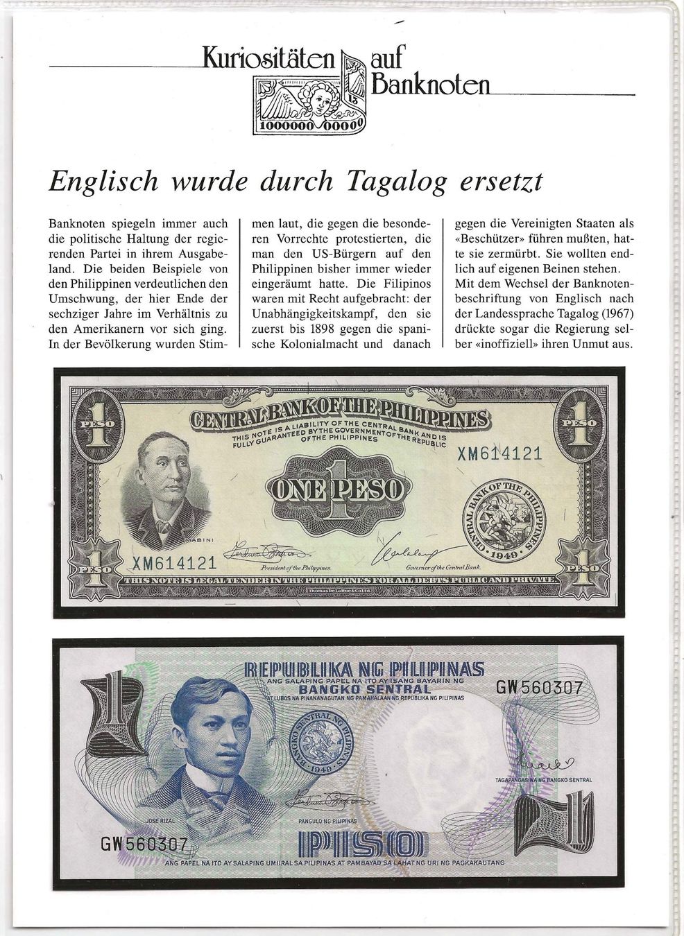 Banconote: 2 Banknoten Philippinen – Usato da Zürich venduto da Philacat11