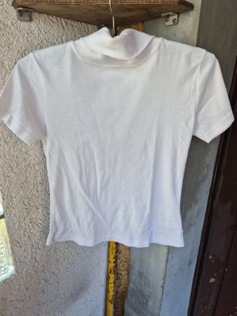 Damen Shirt weiss mit Stehkragen kurzarm