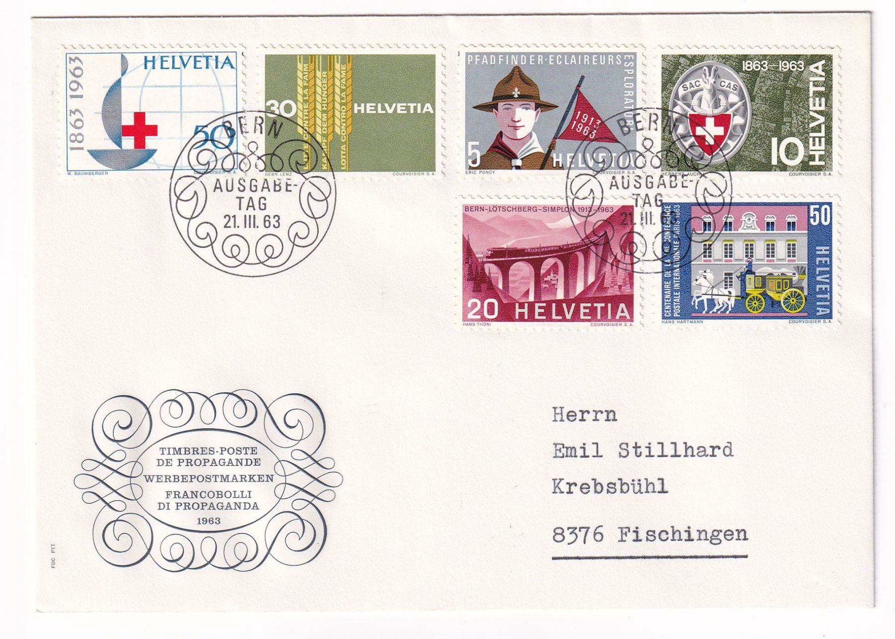 Alle Briefmarken: 1963 FDC Werbe- und Gedenkmarken – Gebraucht aus Rebstein von mprch