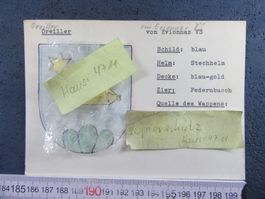 FAMILIENWAPPEN " OREILLER EVIONNAZ VS " KARTE ca.15x10cm