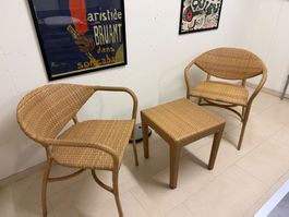 Lounge Möbel Set 2 Stühle 1 Tisch Rattan Optik guter Zustand