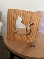 Holzleuchte Katze mit USB-Kabel ca. 20x16cm neuwertig