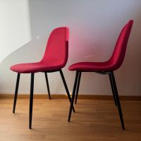 4 Esszimmerstühle – roter Stoff / schwarze Metallbeine