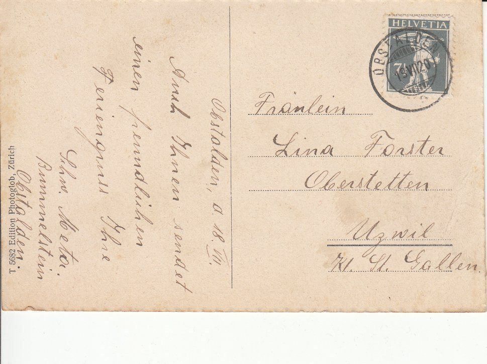 Cartoline postali: Obstalden 1920 – Usato da Bürglen TG venduto da StampGraf 1