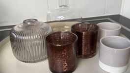 Deko Set Vasen Keramik Windlichter Glas 6 Stück gebraucht