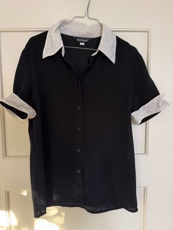 ANNE KLEIN II Damen Bluse Schwarz Weiss Seide-Besatz Gr. 38