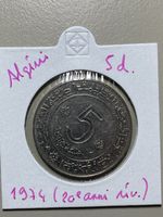 Algérie - 5 dinar - 1974 - 20eme anniversaire Révolution 