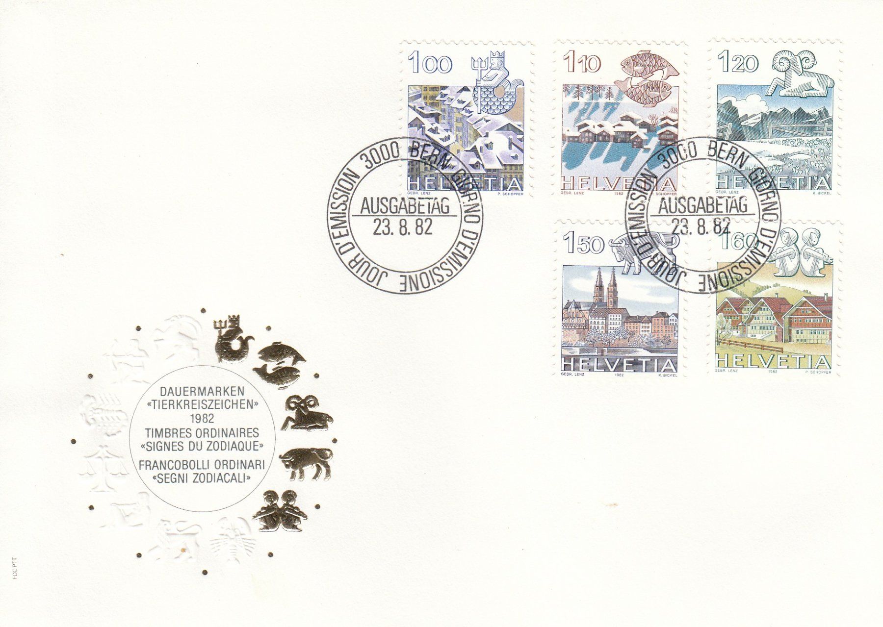 Tutti i francobolli: 1985 680-82, 684-85 Tierkreiszeichen 2 FDC – Usato da Spreitenbach venduto da Mustang_1105