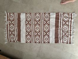 Teppich Läufer braun weiss gestreift mit Fransen 130cm
