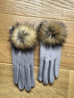 Winterhandschuhe, grau mit Fellbommel - Grösse M, neu!