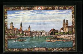 Zürich, Stadtpanorama mit Brücke