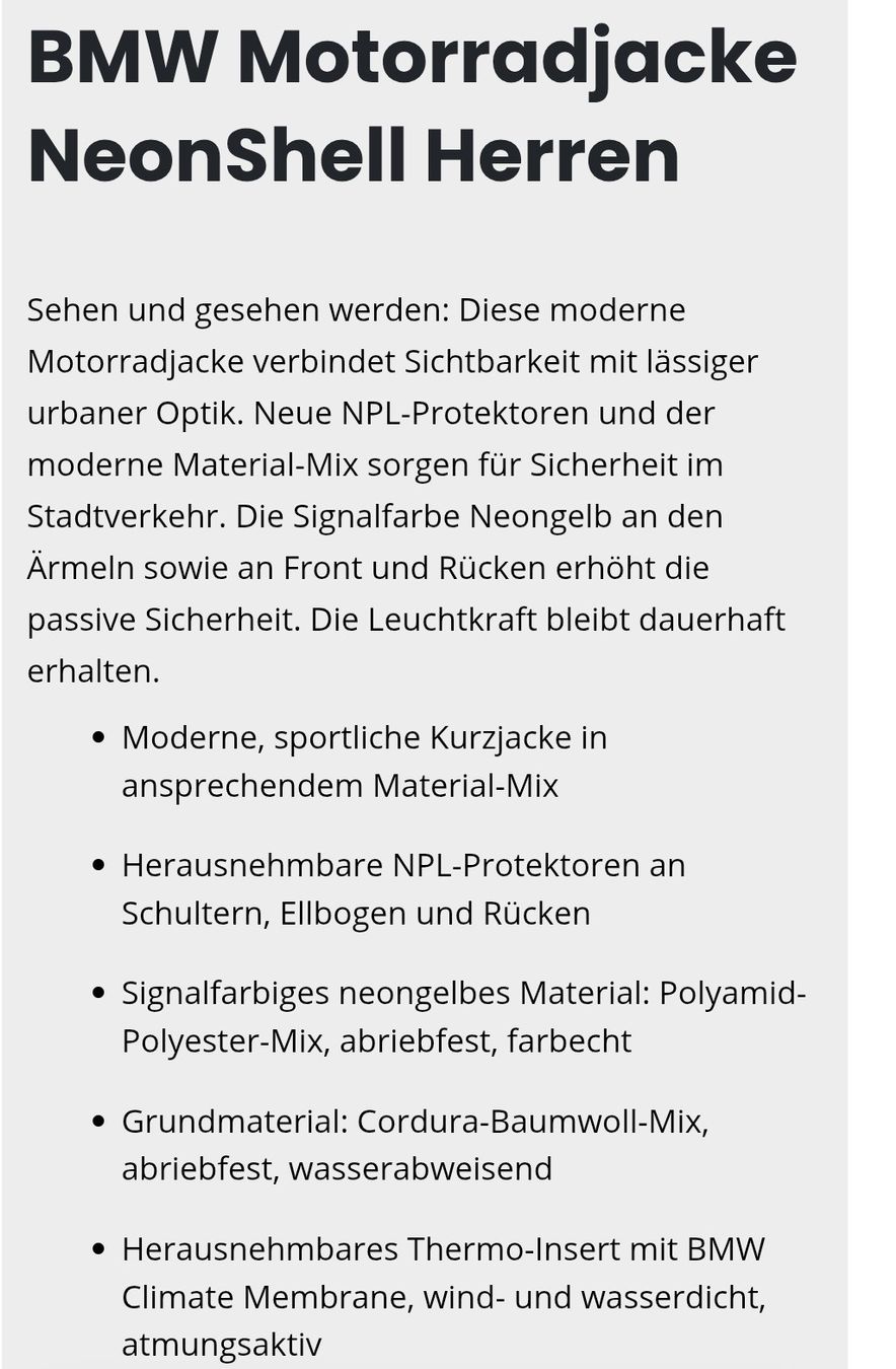 BMW Giacche: BMW Motorradjacke NeonShell Gr. 54 – Nuovo (secondo la descrizione) da Bottmingen venduto da Globi66 7