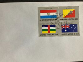UNO NY 1984 Flaggen Paraguay Bhutan Austarlien Zentrala. FDC