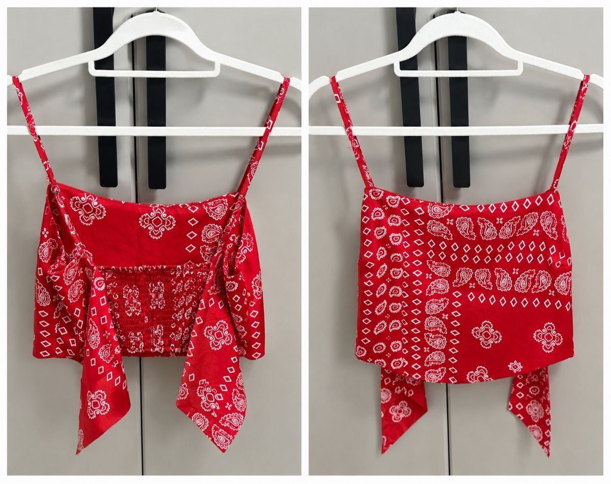 Stradivarius Tops: Rotes Bandana Top mit Blumenmuster Grösse M – Gebraucht aus Horgen von Niko_V