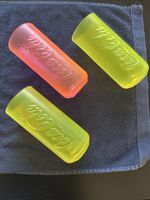 3 Coca-Cola Gläser neonfarben pink & gelb