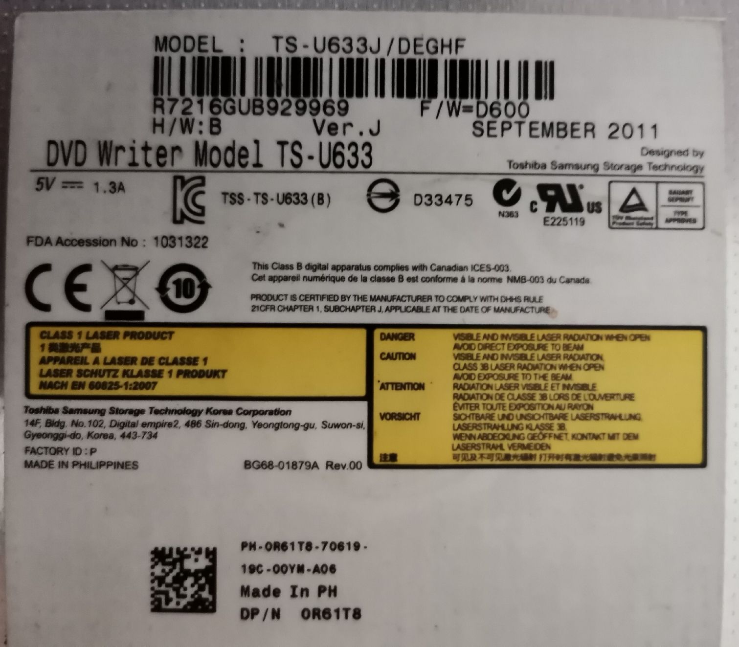 Dell Laufwerke & Adapter: Samsung DVD Writer TS-U633 passend zu Dell Latitude E6520 – Gebraucht aus Bottighofen von andax 2