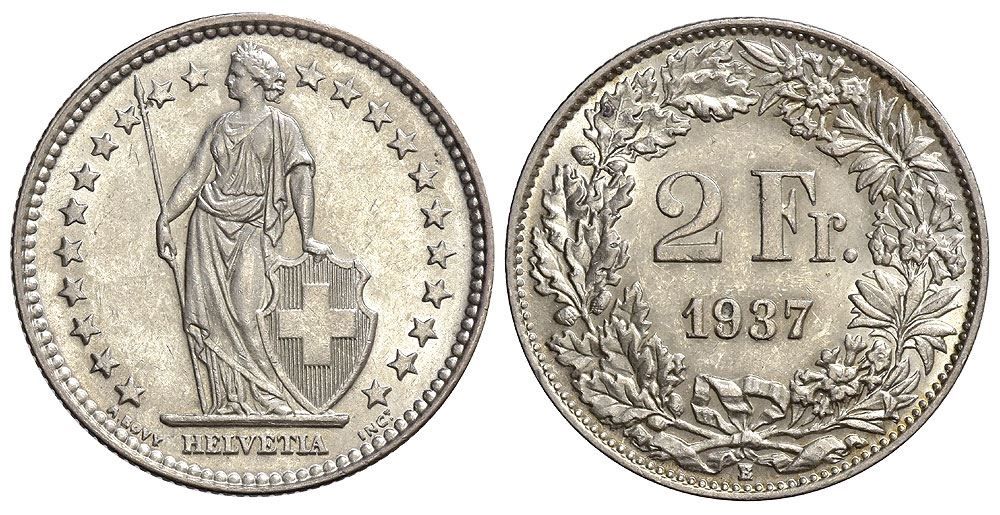Tutti le monete: 2 Franken 1937 (aa) – Usato da Chiasso venduto da Novamarketing