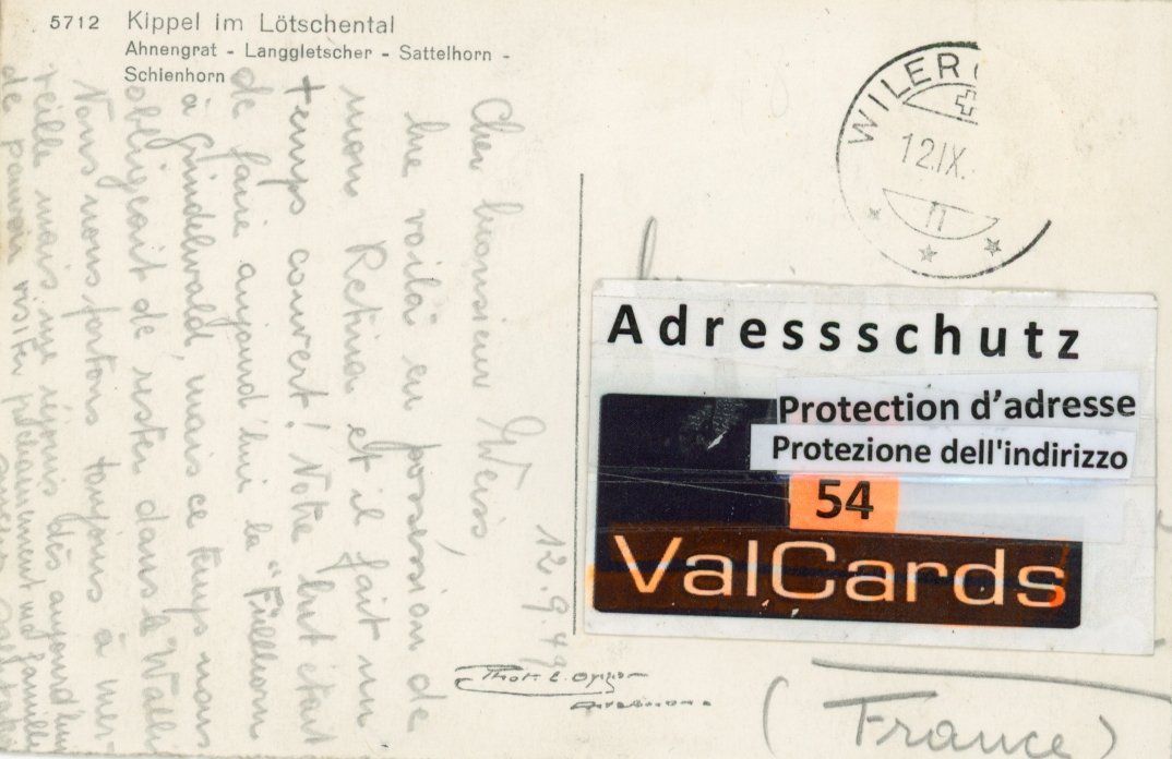 Ansichtskarten: Kippel   VS  im Lötschental    mit Langgletscher    um 1949 – Gebraucht aus Brig von Valcards54 1