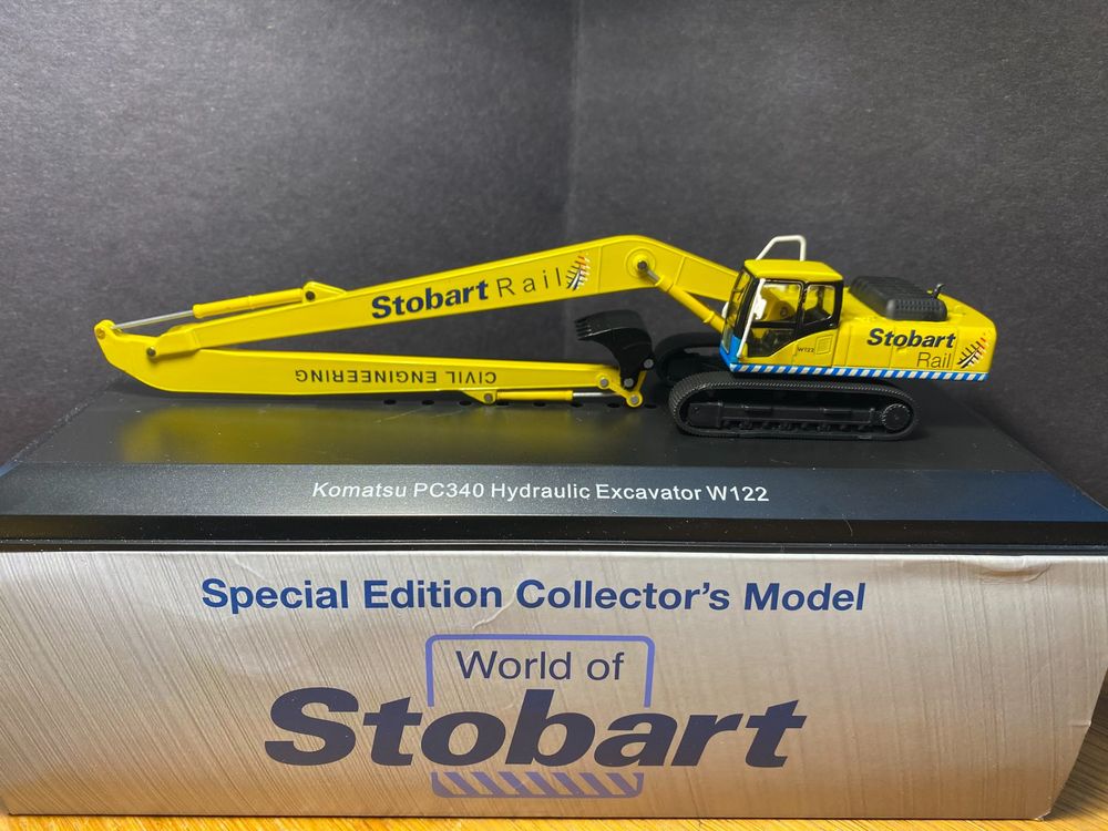 IXO Komatsu PC340 Excavadora Brazo Largo Stobart Rail – Maqueta 1/76 Tren Y Minería