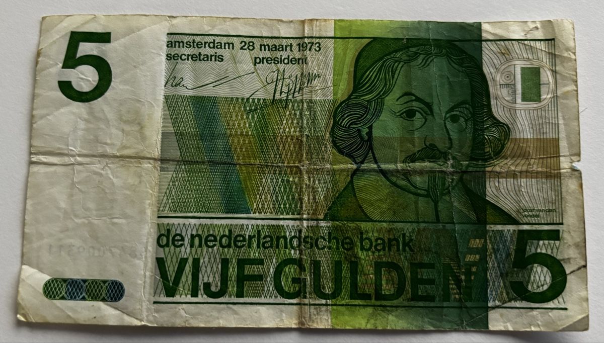 Banknoten: Niederlande 5 Gulden 1973 – Gebraucht aus Algetshausen von Carrhard