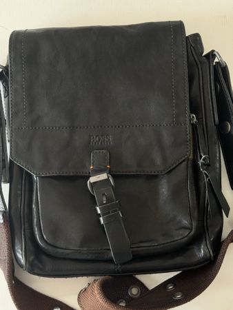 BOSS Messenger Bag Black Leather Adjustable Strap