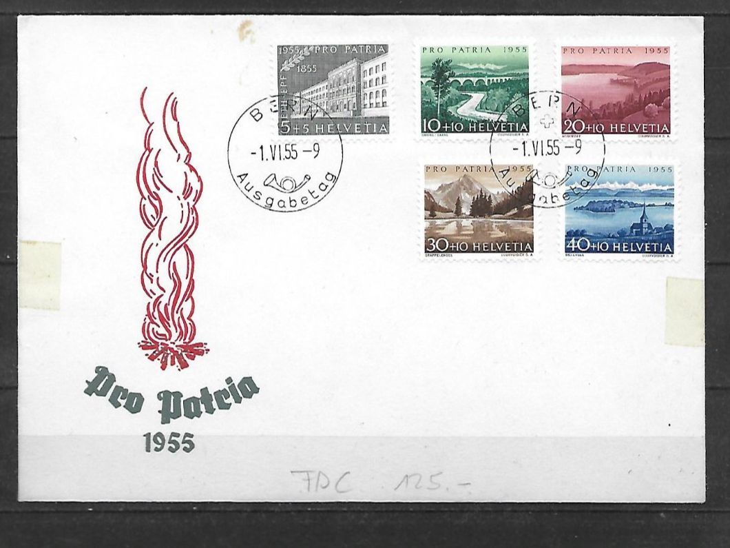 Tutti i francobolli: PP FDC 1955 mit Gebrauchsspuren Kat: CHF 125.- – Usato da Basel venduto da Ilp