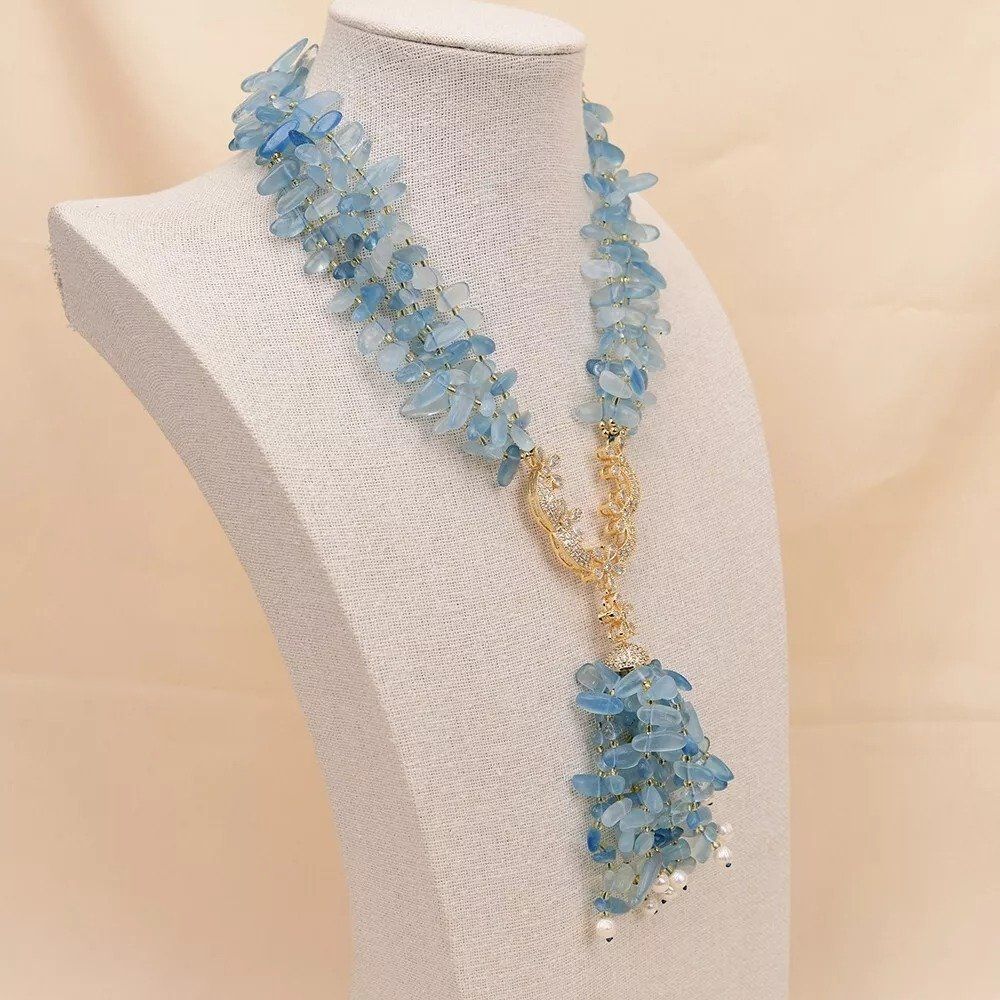 Catenine: Statement A+ Aquamarin Edelsteinkette Collier Aigue-Marine – Nuovo (secondo la descrizione) da Prilly venduto da ilyria73 4