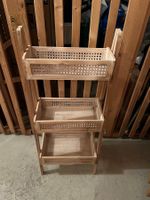 Holzregal mit Rattan-Geflecht, 3 Ebenen