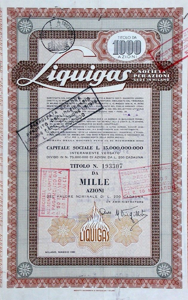 Dokumente: Liquigas SpA, Milano - 1960 – Gebraucht aus Solothurn von Sgasche