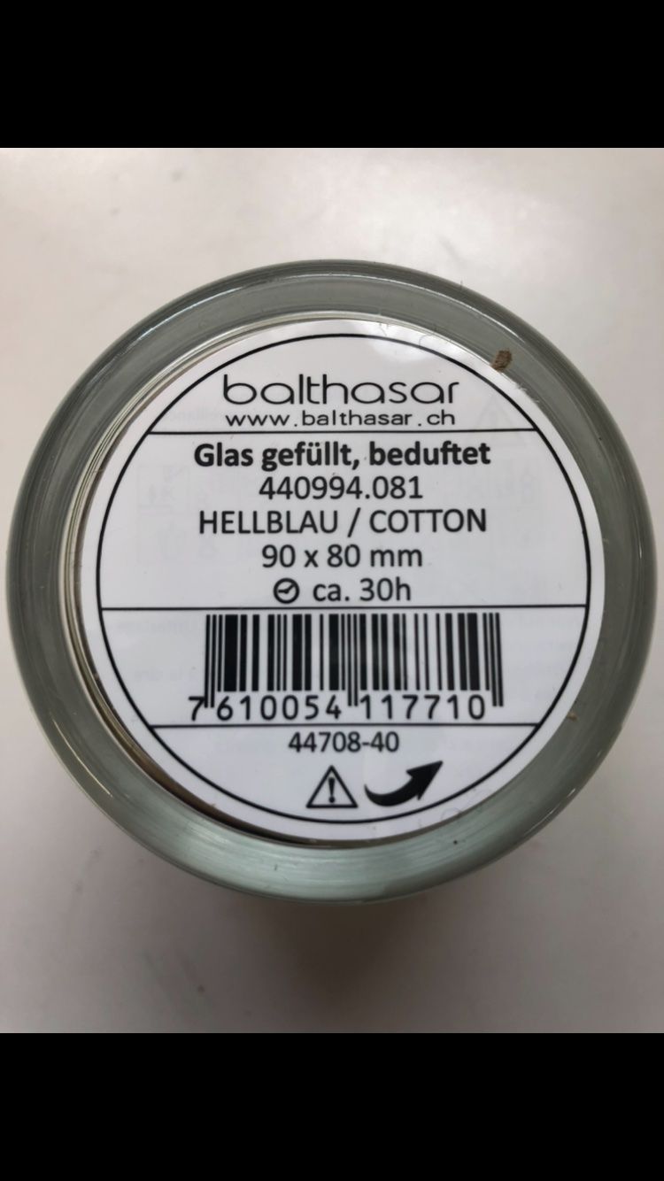 Bougies: Balthasar Duftkerze COTTON hellblau Glas ca. 30h – Neuf (Voir description) à Basel par ampra2276 1