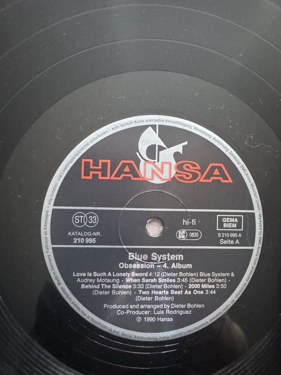 Schallplatten: Blue System - Obsession - LP - 90s – Gebraucht aus Rorbas von BlackstarRecords 3