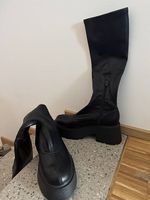 Stradivarius Plateau-Stiefel schwarz kniehoch, Gr. 37