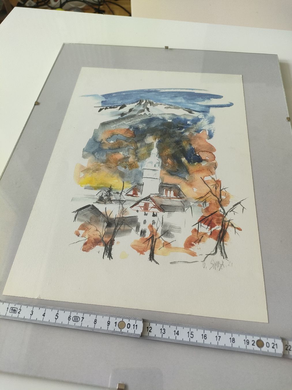 Dipinti: Winterliches Aquarell: Schweizer Dorf mit Bergpanorama – Usato da Weiningen TG venduto da NumisBila 5