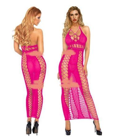 NEUES uni pinkes langes sexy Erotik Kleid Gr. XS-M - 222703