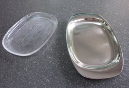WMF Butterplatte mit Glaseinsatz, Cromargan, 60/70er Jahre
