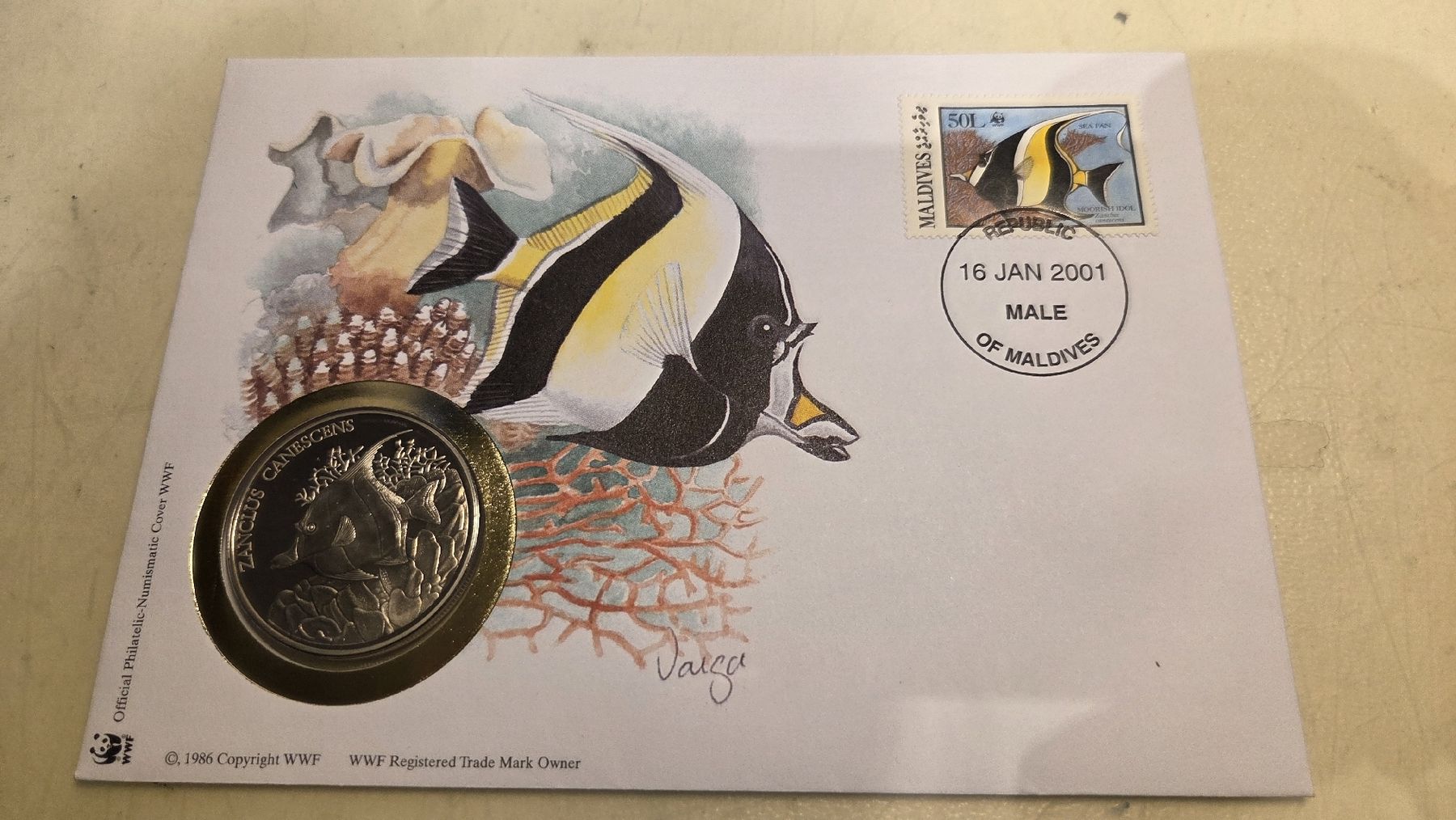 Tutti le monete: 2001 Medallienbrief WWF Halfterfisch – Usato da Arni AG venduto da Moth68