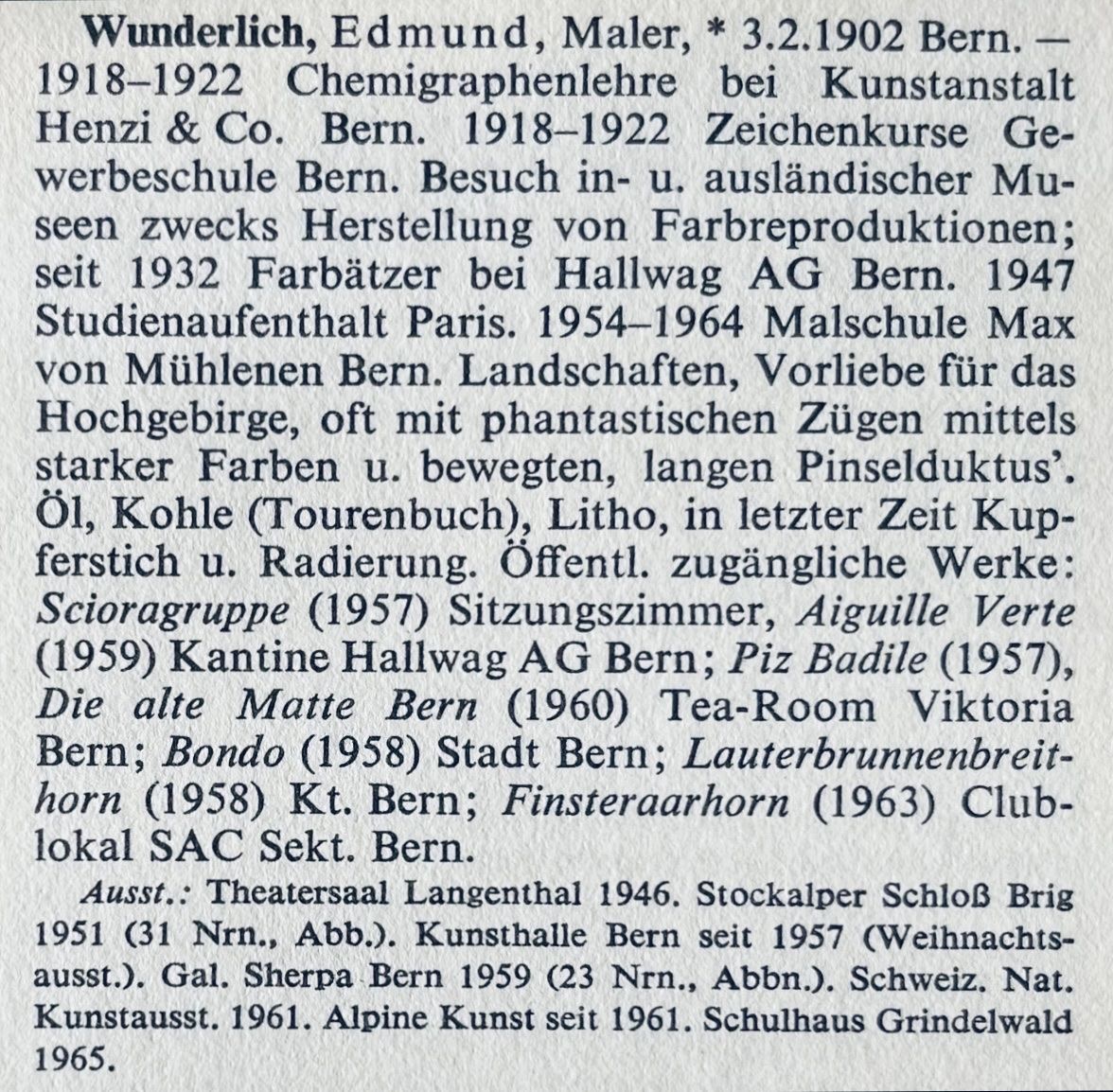 Gemälde: Wunderlich Edmund (1902-1985) – Gebraucht aus Grosshöchstetten von Perle1951 6