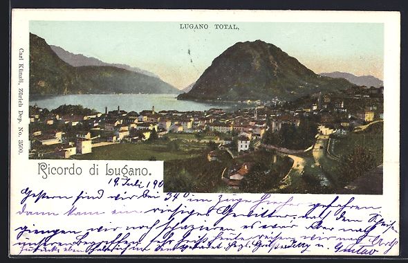 Cartoline postali: Lugano, Totalansicht mit See und Bergen  – Usato da Berlin venduto da bartko-reher