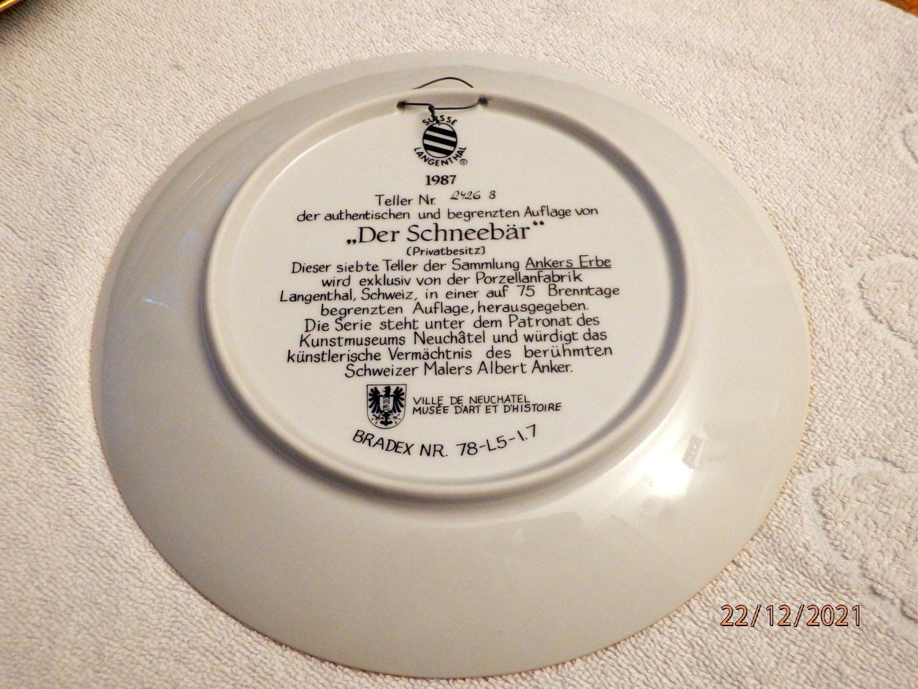 Teller: Albert Anker, Wandteller, Auflage limit. – Neu (gemäss Beschreibung) aus Ueberstorf von dinbau 1