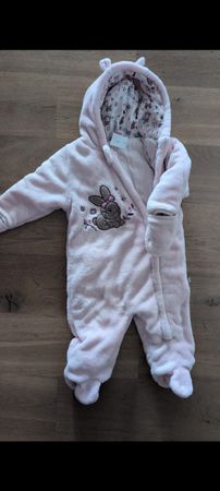 Baby Overall Plüsch Rosa Hasenmotiv/ Händeschutz Grösse 74