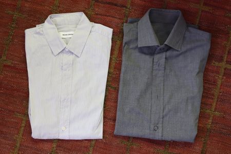 2 Langarm-Hemden Gr 38 slimfit, (fast) weiss / anthrazit