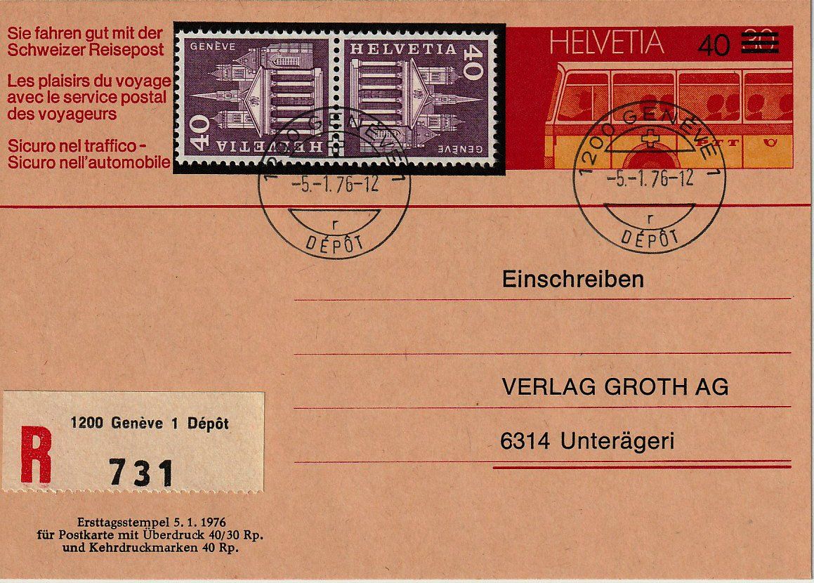 Alle Briefmarken: 1976 Postkarte mit Überdruck ETS – Gebraucht aus Arlesheim von gaugi43