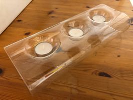 Kerzenständer aus Glas, für 3 Teelichter, Innen dekorierbar